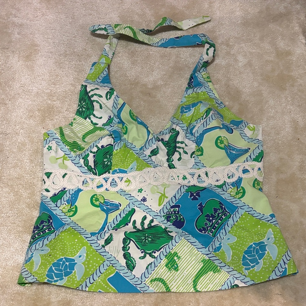 Lilly Pulitzer Women's Green and Blue Halter Top